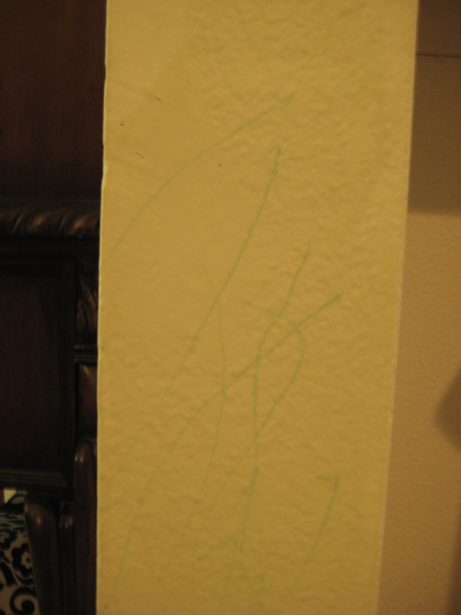 Green marker found scribbled on wall: approximately 9 am