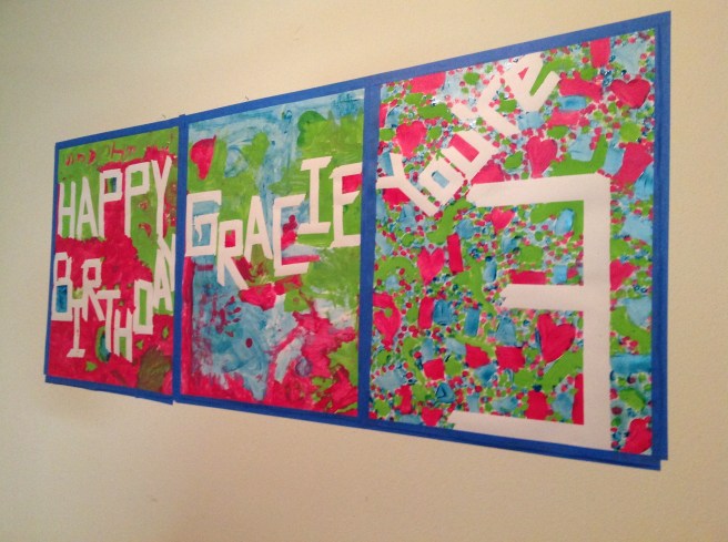 Fun poster/birthday card made by her sisters and supervised by moi.