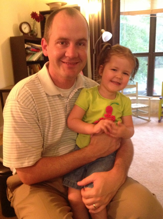 Her first birthday date with Daddy. Three is awesome already! She picked fix-cha-lay, and had hash browns, little swamwiches, and lumonade. Mm-mmm.