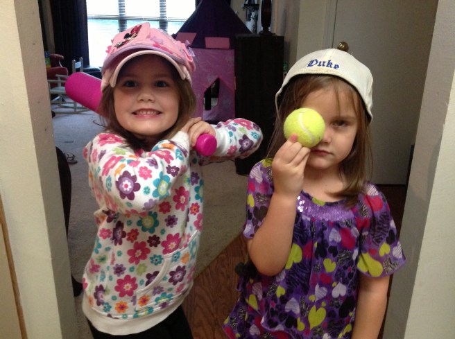We enjoyed a "baseball" game outside. The girls wanted me to take pictures of them with the bat and ball.