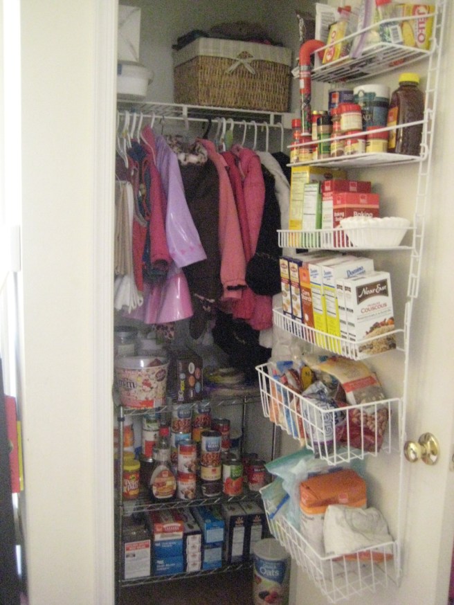 Use your coat closet for a pantry as well.