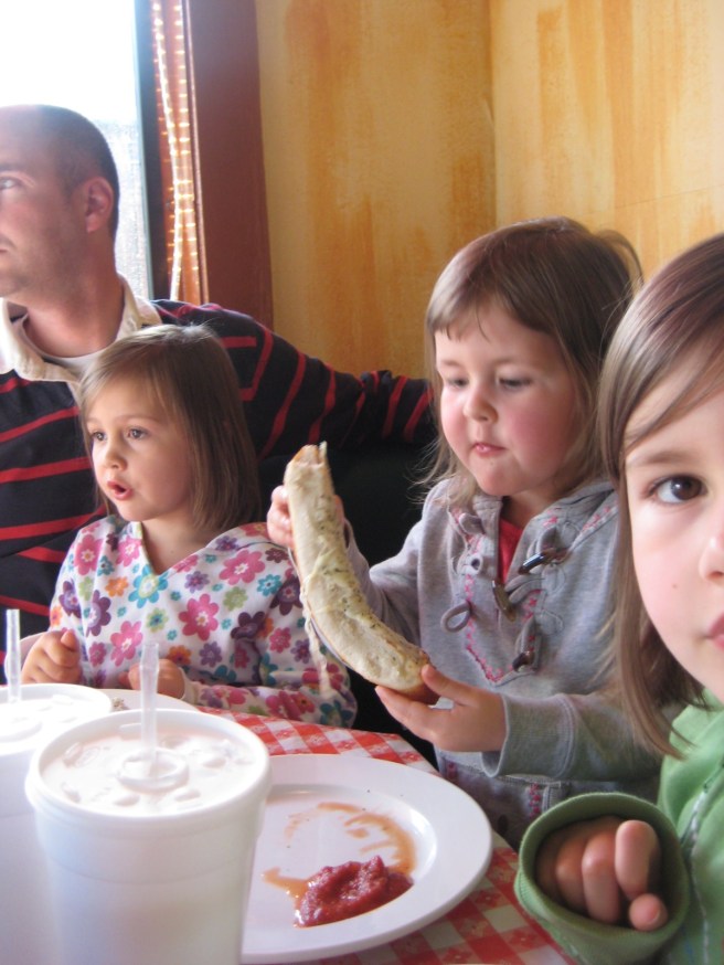 The cheese bread, requested by Hope, was as big as Gracie and Mckayla!