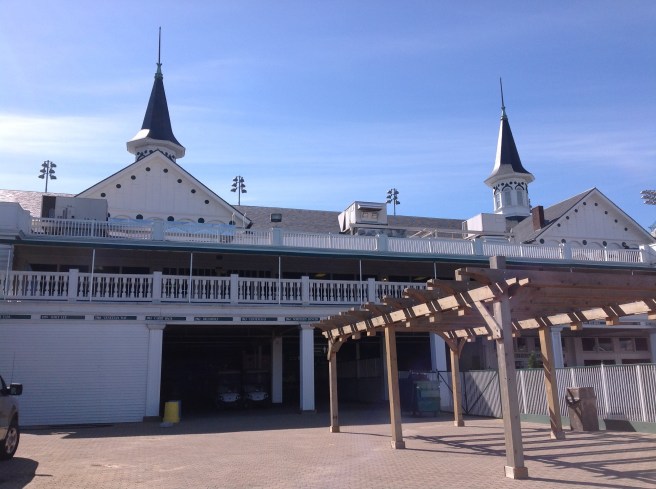 "Backstage." Walking past the jockey's quarters, seeing the names of the winners along the roof, the stalls where the horses are saddled...amazing.
